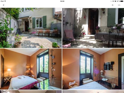 un collage de cuatro fotos de una casa en Maison de charme 1930 proche Lyon en Lentilly