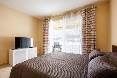 阿德赫的住宿－Apartment Paula，一间卧室设有一张床、一台电视和一个窗口。
