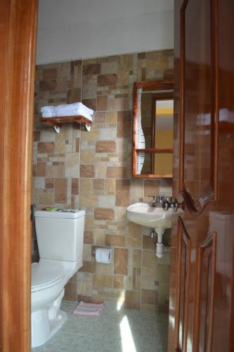 a bathroom with a toilet and a sink at Posada El Volador in Cuetzalán del Progreso