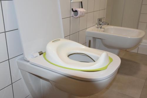 a bathroom with a toilet and a sink at Apartmány Kojákovice - Třeboň in Jílovice