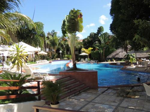 una piscina con una palmera en un complejo en Condomínio Solar Pipa, en Pipa