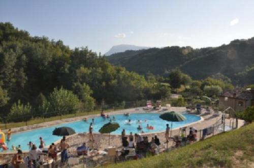 a group of people in a large swimming pool at Agriturismo Le Selve in Comunanza