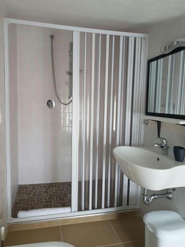 W łazience znajduje się prysznic, umywalka i toaleta. w obiekcie Fiore di Loto w mieście Limatola
