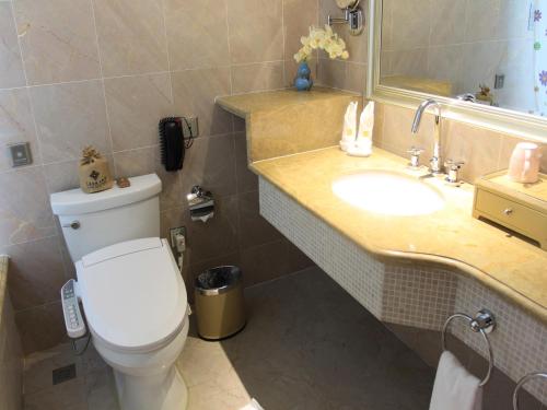a bathroom with a toilet and a sink at Hui Fu Jinling Hotel in Gaoyou