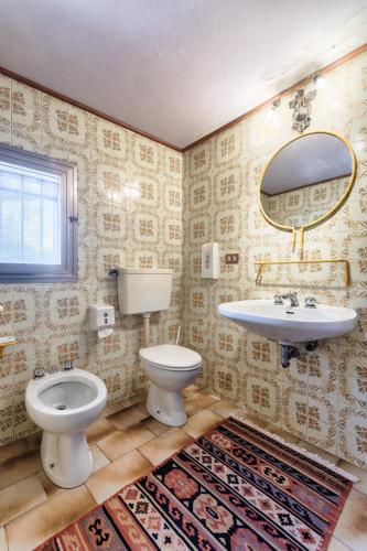 a bathroom with a toilet and a sink and a mirror at Agriturismo Podere Villa Alessi in Cinto Euganeo