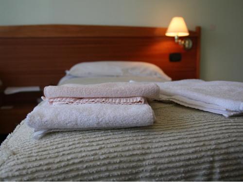 un gruppo di asciugamani seduti sopra un letto di Hotel Trieste a Pontelongo