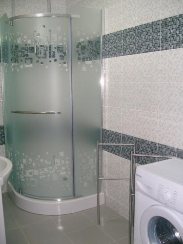 ママイア・ノルドにあるCosy Apartmentのバスルーム(シャワー、洗濯機付)
