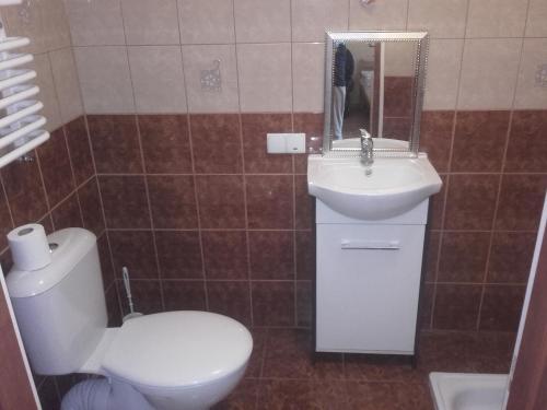 a bathroom with a toilet and a sink at zajazd ''Marcówka" in Bakałarzewo