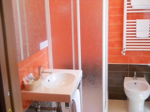 グロッセートにあるAlbergo San Lorenzoのバスルーム(洗面台、トイレ付)