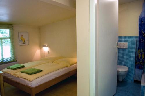 Un pat sau paturi într-o cameră la Gästezimmer der Adler Wirtschaft