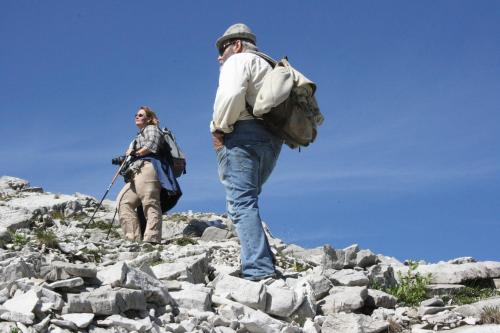 a man and a woman standing on a mountain at Hotel Garni Lärchenhof in Lech am Arlberg