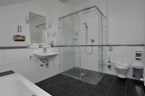 ベルンリートにあるLandgasthof Drei Rosenのバスルーム(シャワー、洗面台、トイレ付)