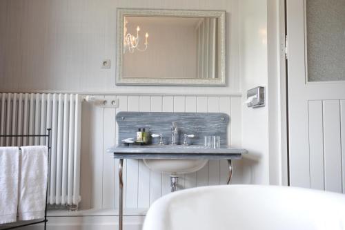 a bathroom with a sink and a mirror at Charmehotel Villa Saporis in Hasselt
