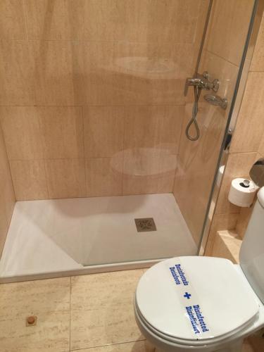 a white toilet sitting next to a bath tub at Hotel Alkazar in Valencia