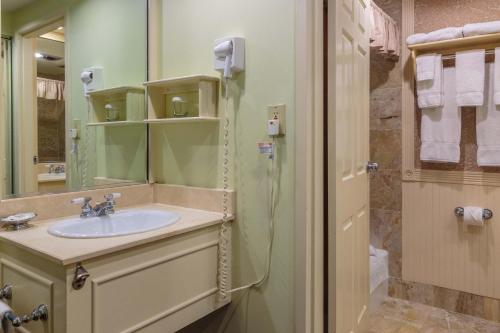 La salle de bains est pourvue d'un lavabo et d'une douche. dans l'établissement The Olde Mill Inn Basking Ridge, à Basking Ridge