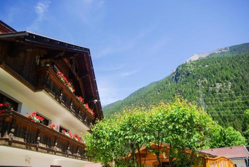 a building with balconies and a tree in front of a mountain at Haus Kohlberghof in Bichlbach