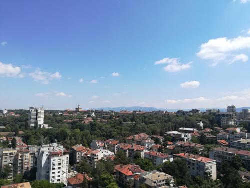 an aerial view of a city with buildings at Hemus Hotel Sofia in Sofia
