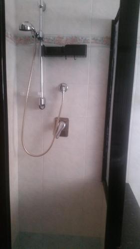 a shower in a bathroom with a hose on the wall at Casa Danoli in Canale San Bovo