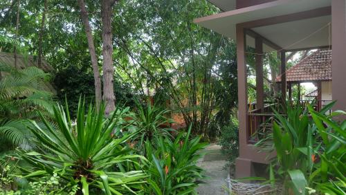 a garden with plants next to a house at Captan Home in Haad Chao Phao