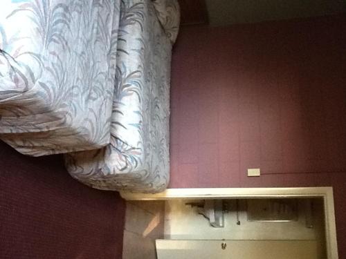 a bedroom with a curtain on a wall at Snowy River Inn in Show Low