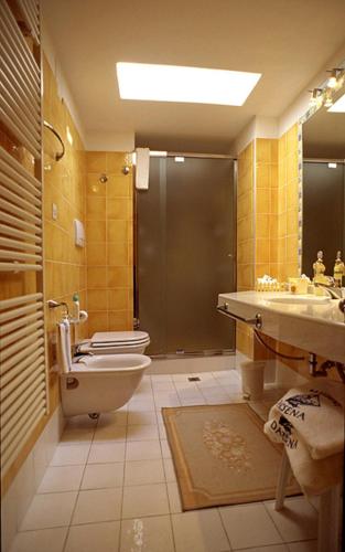 a bathroom with a toilet and a sink and a shower at Residence Darsena in Cattolica
