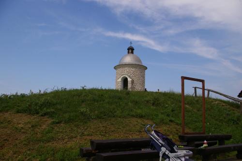 a building on top of a grassy hill at Vinařský penzion Přední Hora in Velké Bílovice