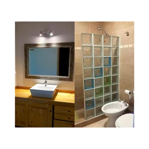 two pictures of a bathroom with a sink and a toilet at El Fulgor - Posada - Chacras de Coria in Mayor Drumond