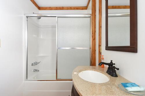 a bathroom with a sink and a shower at Round Top Hotel in Round Top