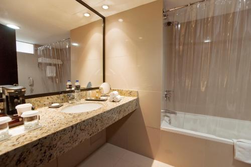 un bagno con lavandino e doccia di Radisson Hotel Decapolis Miraflores a Lima