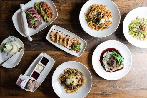 a group of plates of food on a table at Golden Plough Inn in New Hope