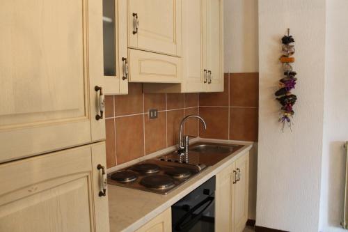 ボルミオにあるJolly Residenceの白いキャビネットとシンク付きのキッチン