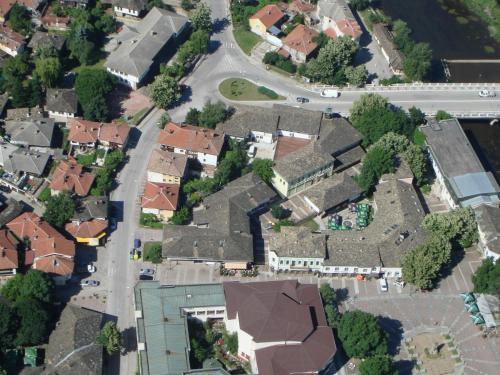 an aerial view of a residential neighborhood with houses at Hotel Varosha in Lovech