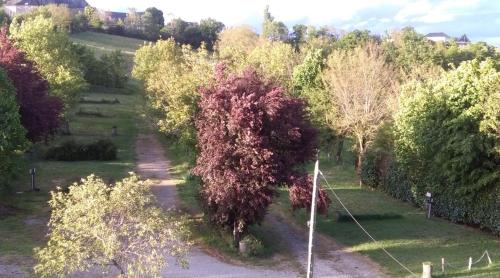 an overhead view of a park with trees and a road at A L'ETAPE DE LA FERME in Noailles