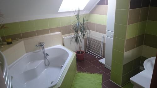 y baño con bañera y planta. en Nocleh na Jihu, en Veselí nad Moravou