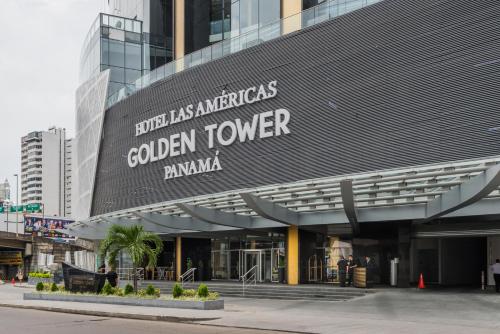 a building with a sign that reads golden tower at Hotel Las Americas Golden Tower Panamá in Panama City