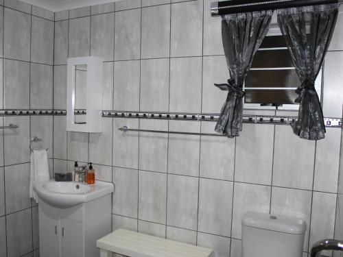 un baño con inodoro y lavabo en Waterfront Guest House, en Carolina