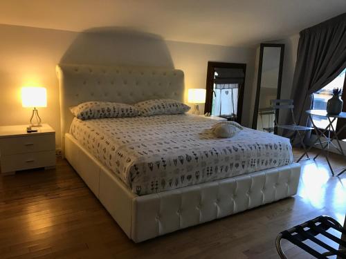 una camera da letto con un grande letto bianco con due cuscini di Princess B&B Frascati a Frascati