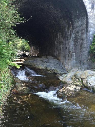 a river in a tunnel with water rushing through it at Greencastle in Kilkeel