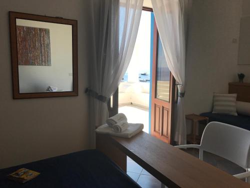 a room with a desk and a mirror and a window at Da Nino sul mare Filicudi in Filicudi