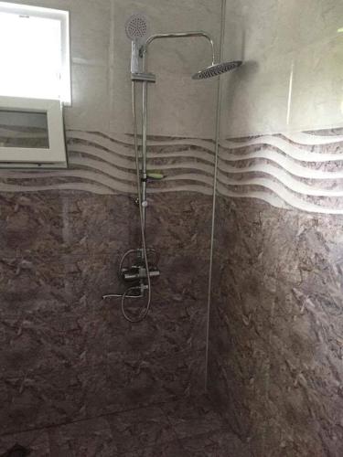 a shower in a bathroom with a glass door at Vacation Home Nukri in Gonio