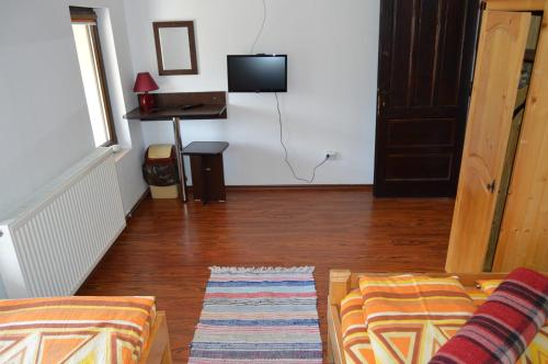 a living room with a couch and a desk at Cabana Ada 1 in Vartop