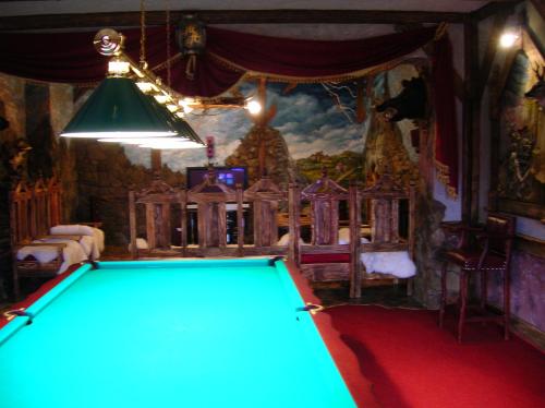 a pool table in a room with a painting at Zolotoie Runo in Skhidnitsa
