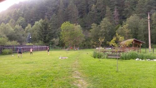a group of people playing soccer in a field at Guest House Piatra Craiului in Bran