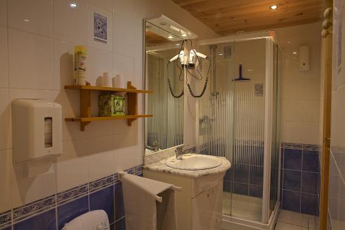 y baño con lavabo y ducha. en La ferme du Mont-Blanc, en Combloux