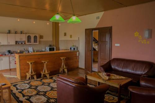 a living room with a couch and a kitchen at Gospodarstwo u Krakusa in Doboszowice
