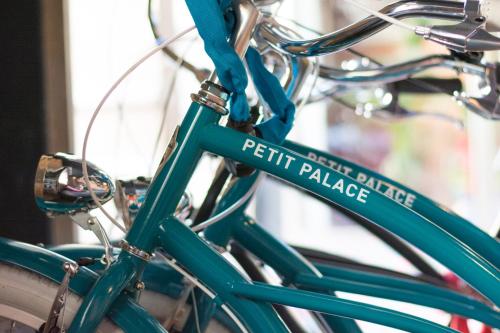 a green bike with the name pitt bike palace on it at Petit Palace Plaza de la Reina in Valencia