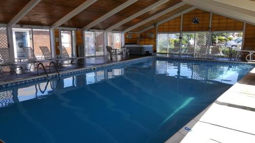 a large swimming pool with chairs in a house at Blue Sea Motor Inn in North Truro