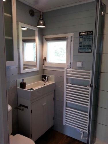 a bathroom with a sink and a mirror at Sofia Chalet in Bublava