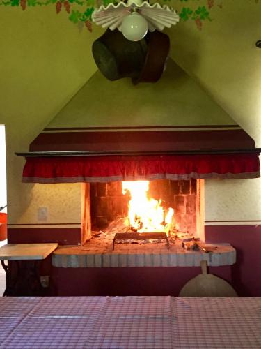a fireplace in a room with a fire in it at Casa Cecilia Country House in Salgareda
