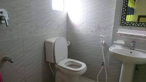 łazienka z toaletą i umywalką w obiekcie Well Park Resort w mieście Koks Badźar
